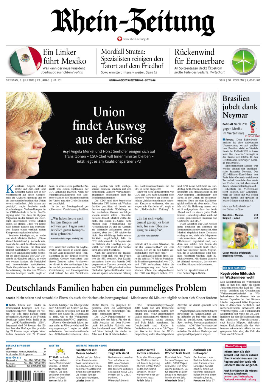 Rhein-Zeitung Koblenz & Region vom Dienstag, 03.07.2018