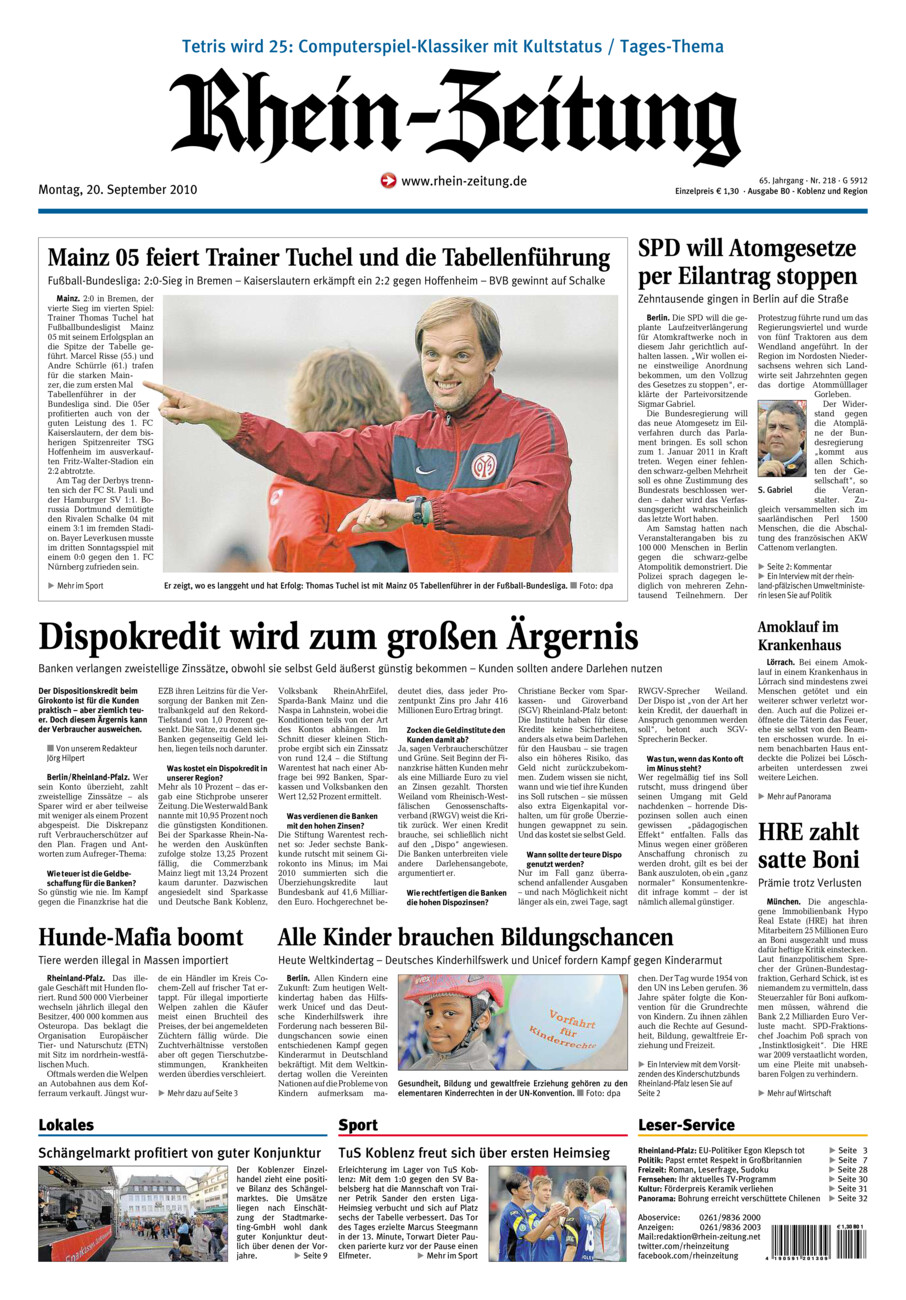 Rhein-Zeitung Koblenz & Region vom Montag, 20.09.2010