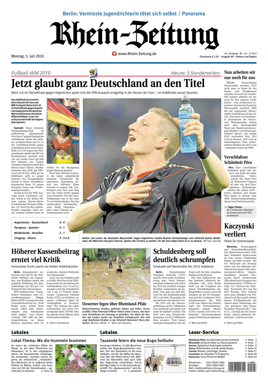 Rhein-Zeitung Koblenz & Region vom Montag, 05.07.2010