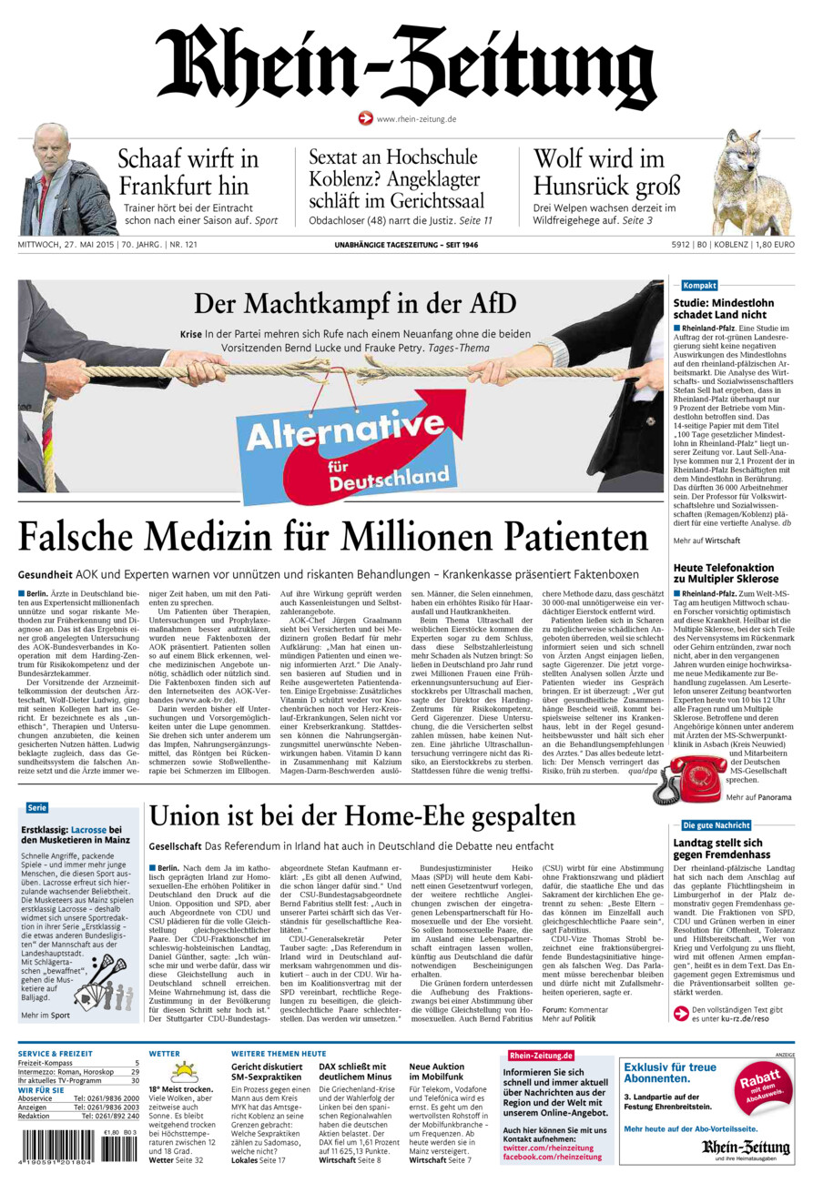 Rhein-Zeitung Koblenz & Region vom Mittwoch, 27.05.2015