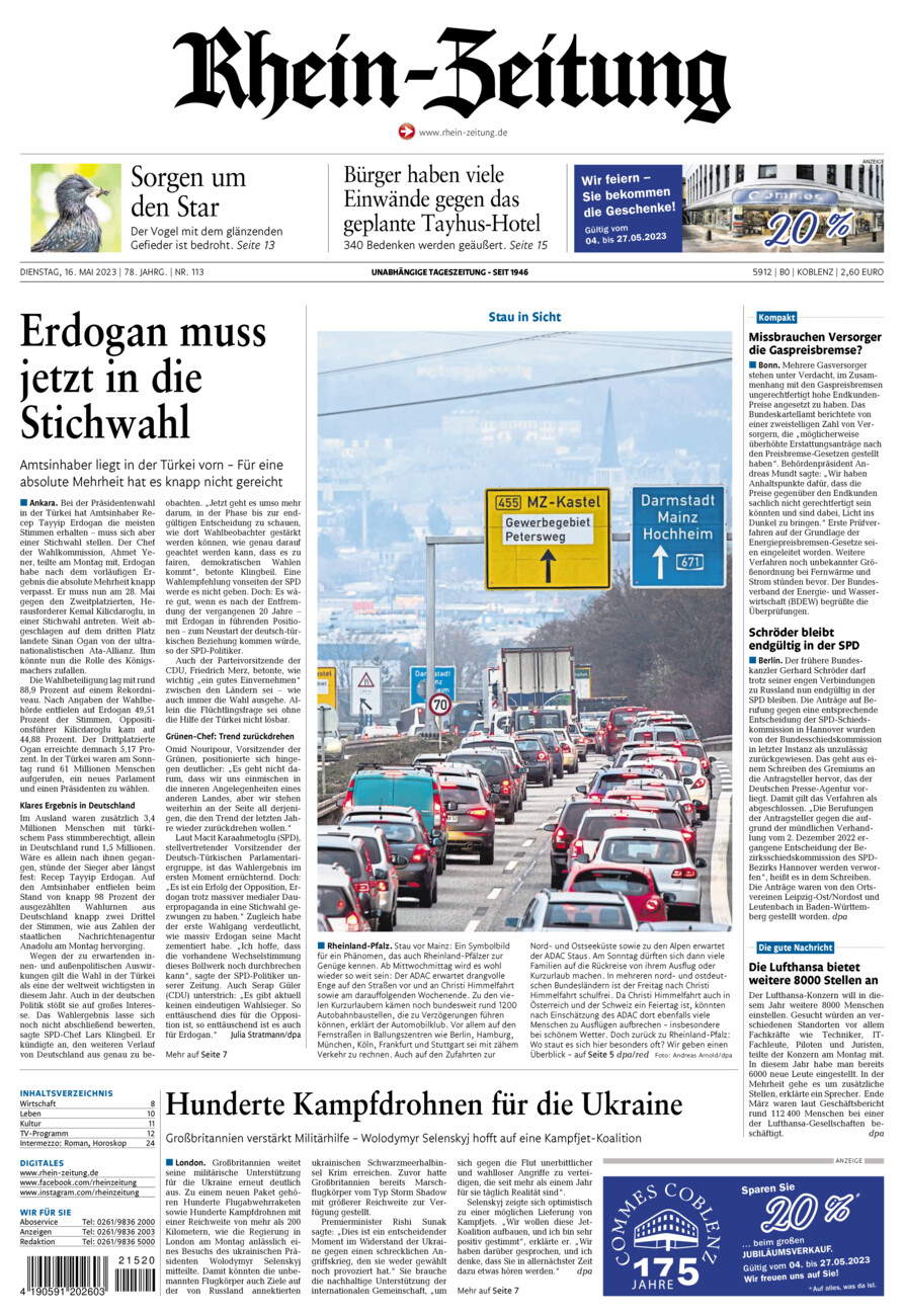 Rhein-Zeitung Koblenz & Region vom Dienstag, 16.05.2023