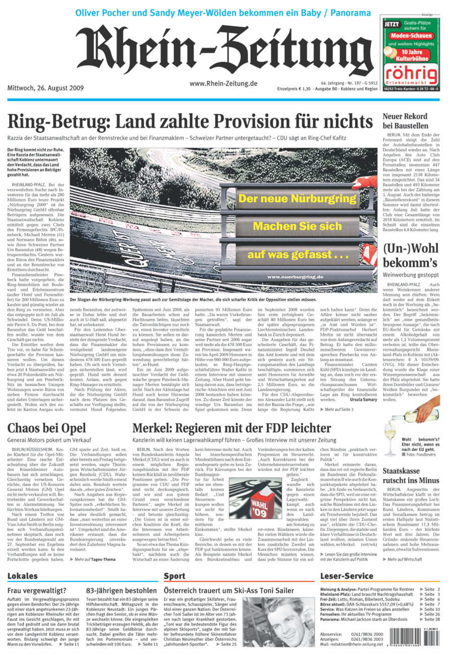 Rhein-Zeitung Koblenz & Region vom Mittwoch, 26.08.2009