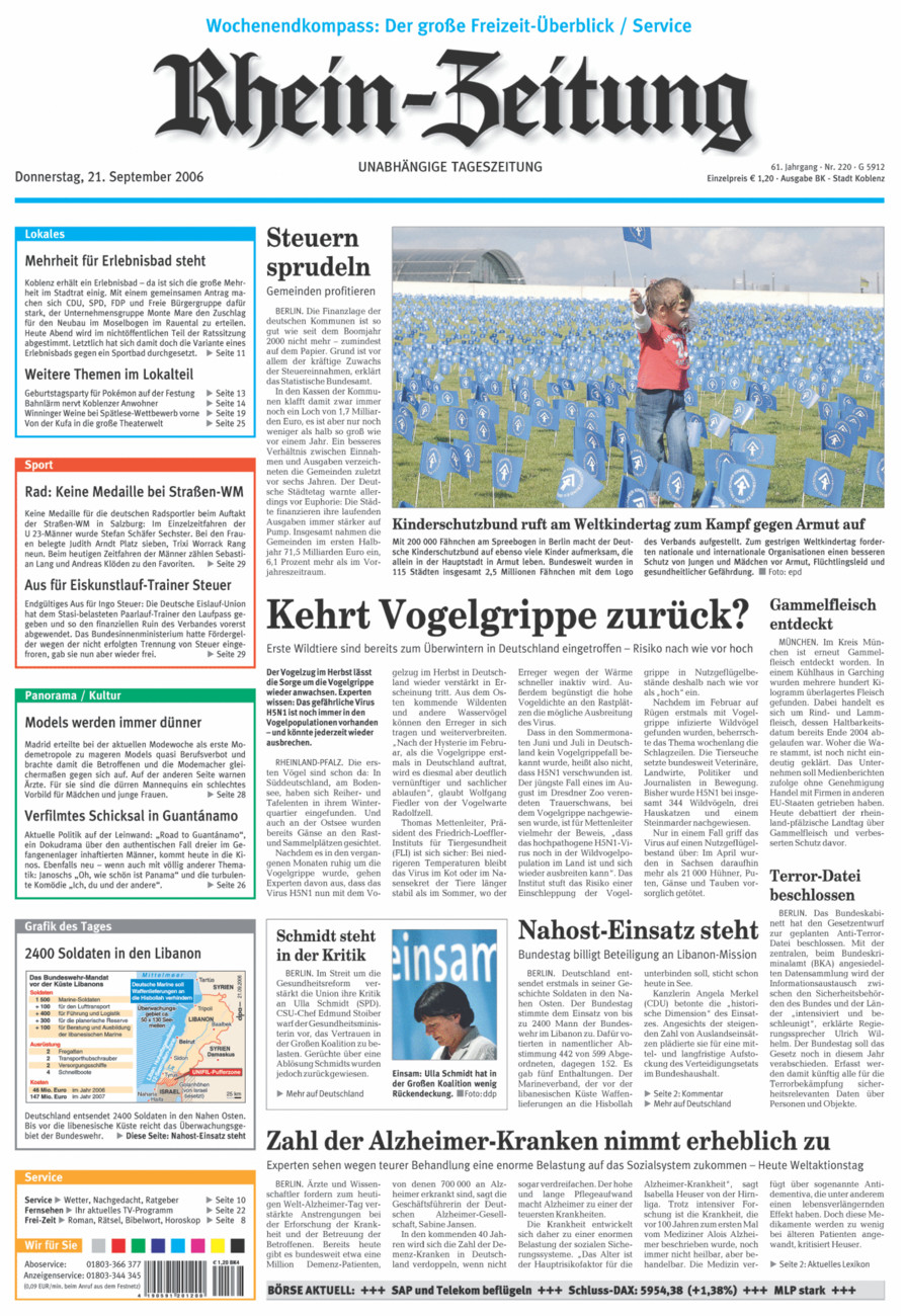 Rhein-Zeitung Koblenz & Region vom Donnerstag, 21.09.2006
