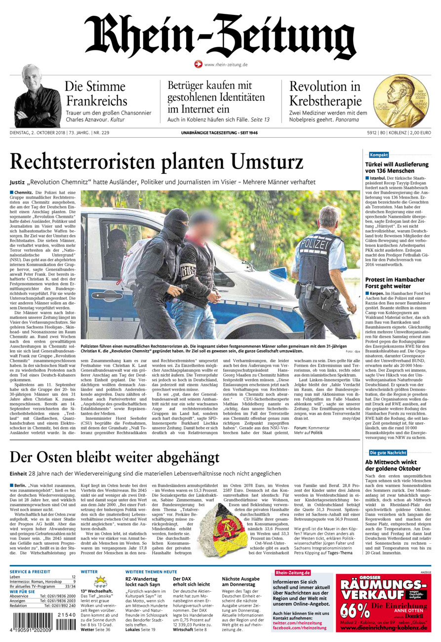 Rhein-Zeitung Koblenz & Region vom Dienstag, 02.10.2018