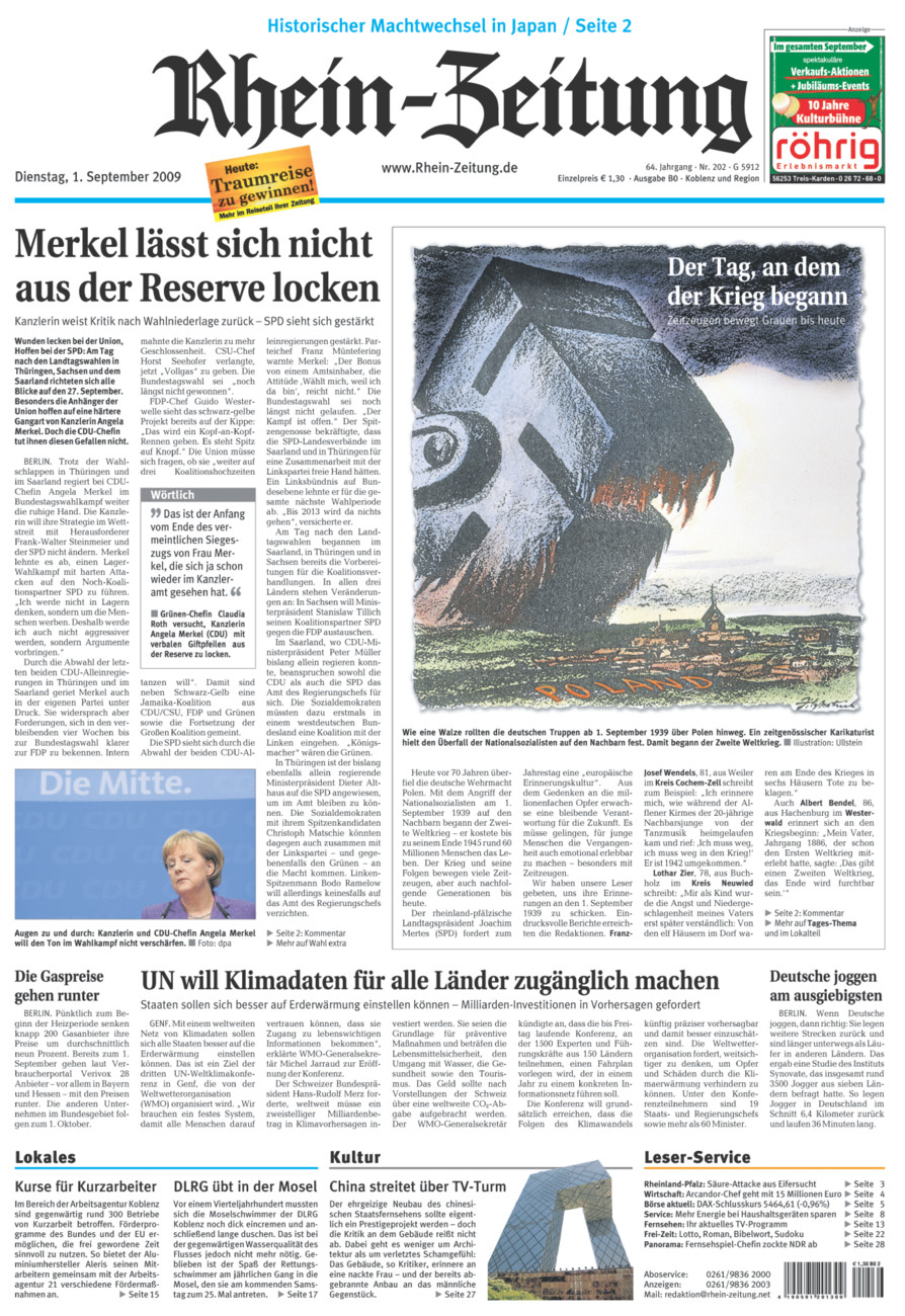 Rhein-Zeitung Koblenz & Region vom Dienstag, 01.09.2009