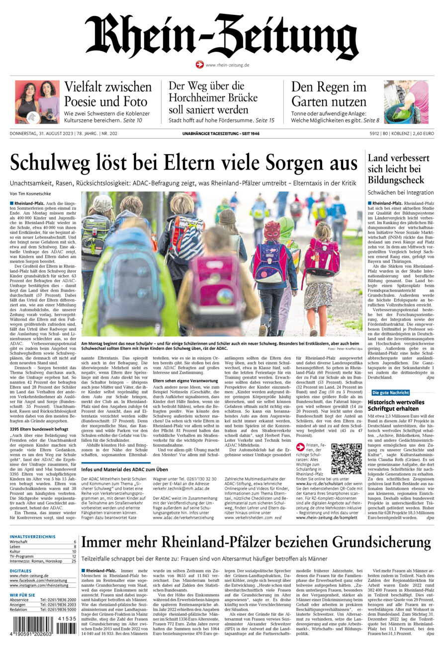 Rhein-Zeitung Koblenz & Region vom Donnerstag, 31.08.2023