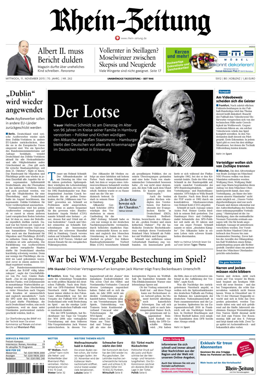 Rhein-Zeitung Koblenz & Region vom Mittwoch, 11.11.2015