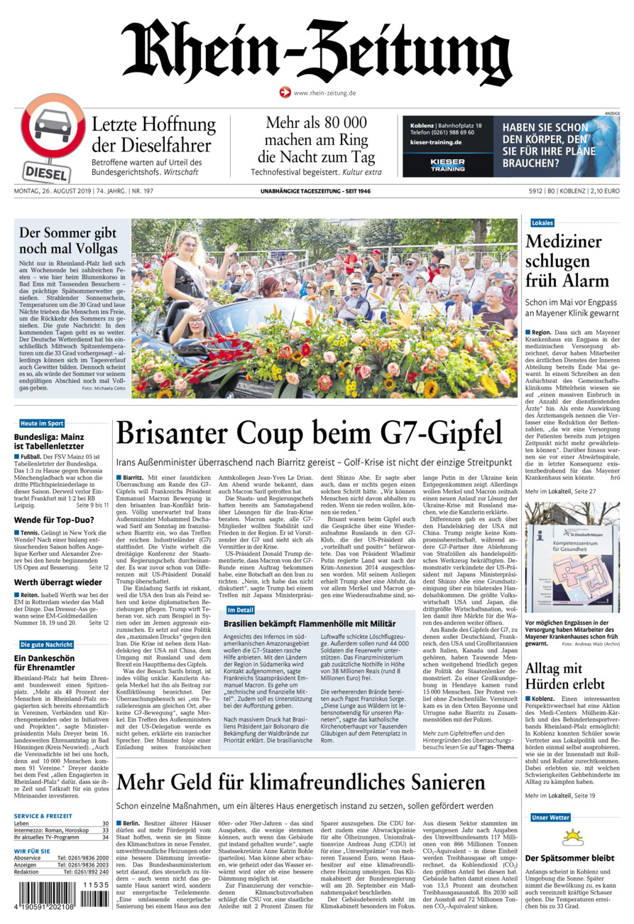 Rhein-Zeitung Koblenz & Region vom Montag, 26.08.2019