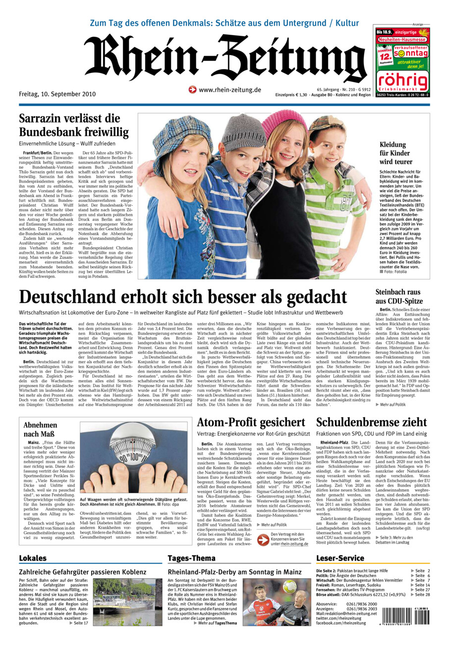 Rhein-Zeitung Koblenz & Region vom Freitag, 10.09.2010