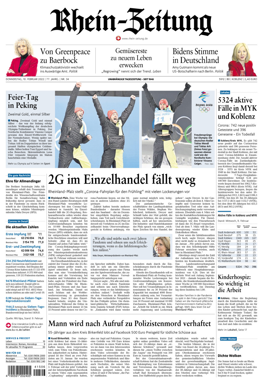 Rhein-Zeitung Koblenz & Region vom Donnerstag, 10.02.2022
