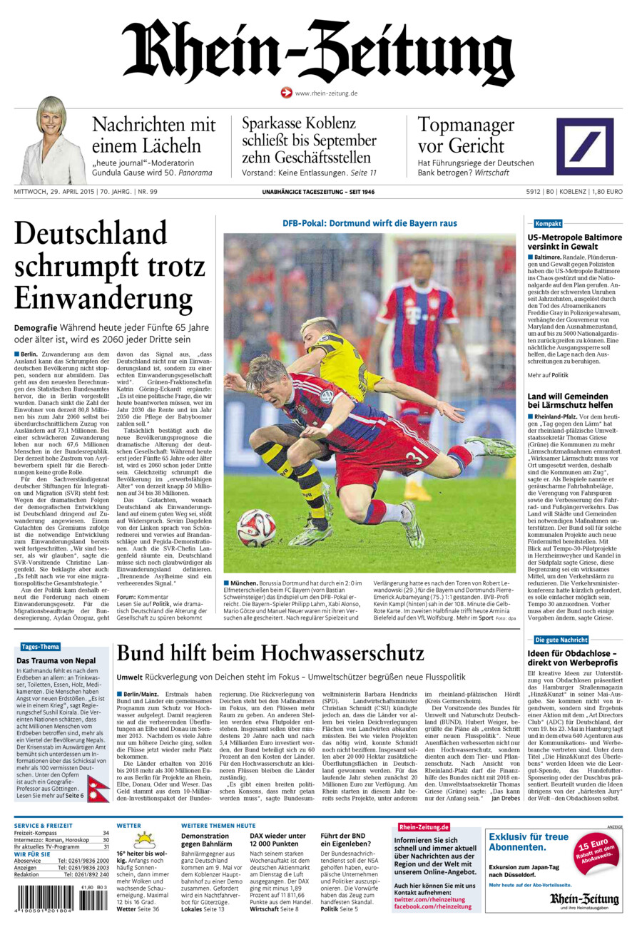 Rhein-Zeitung Koblenz & Region vom Mittwoch, 29.04.2015