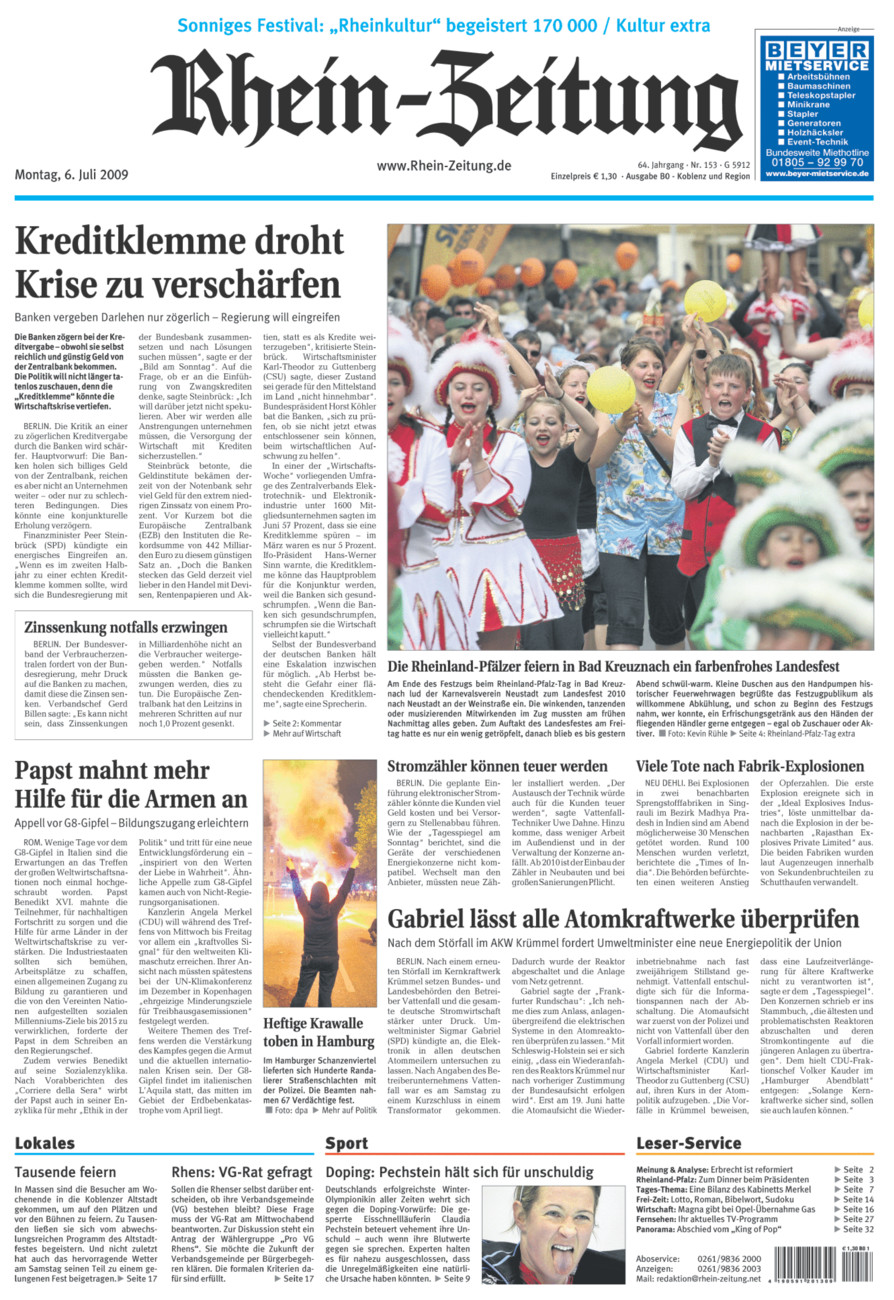 Rhein-Zeitung Koblenz & Region vom Montag, 06.07.2009