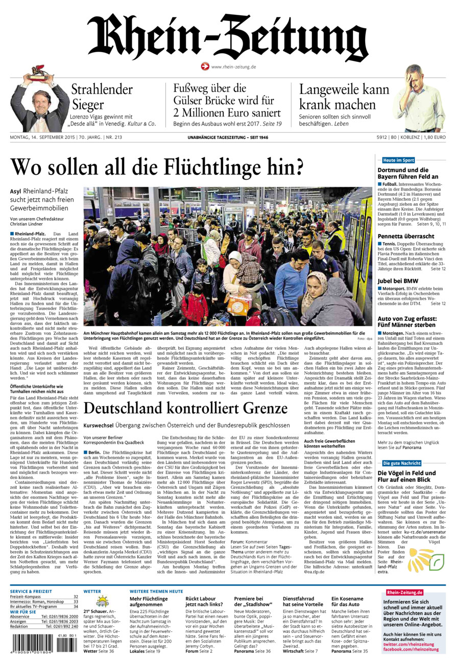 Rhein-Zeitung Koblenz & Region vom Montag, 14.09.2015