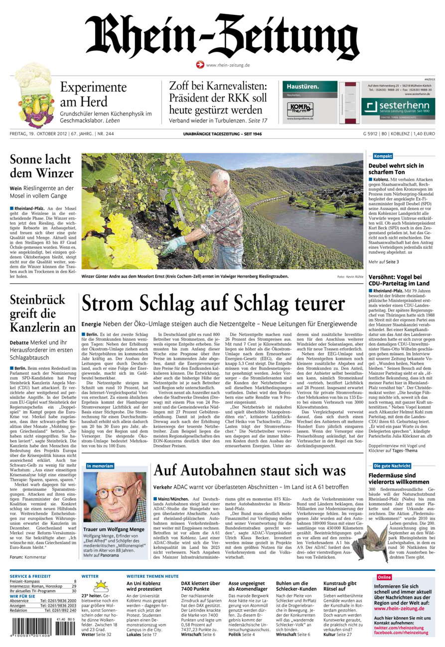 Rhein-Zeitung Koblenz & Region vom Freitag, 19.10.2012