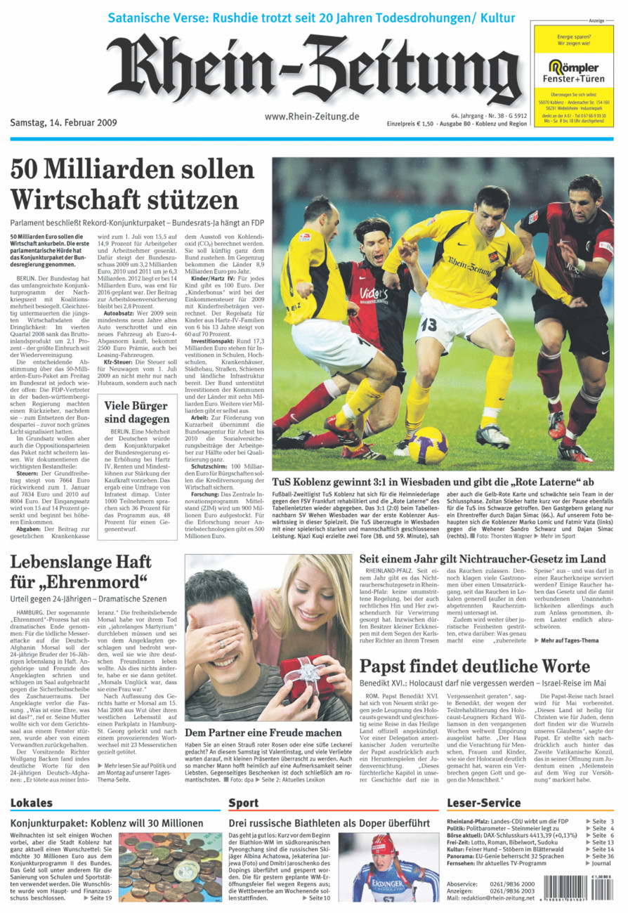 Rhein-Zeitung Koblenz & Region vom Samstag, 14.02.2009