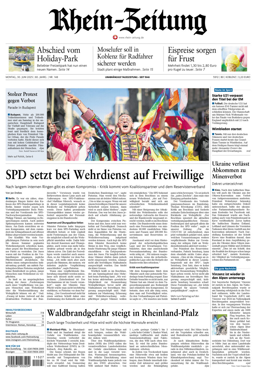 Rhein-Zeitung Koblenz & Region vom Montag, 30.06.2025