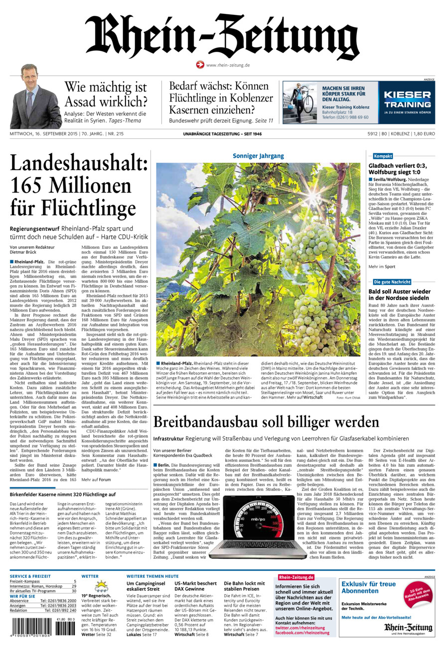 Rhein-Zeitung Koblenz & Region vom Mittwoch, 16.09.2015