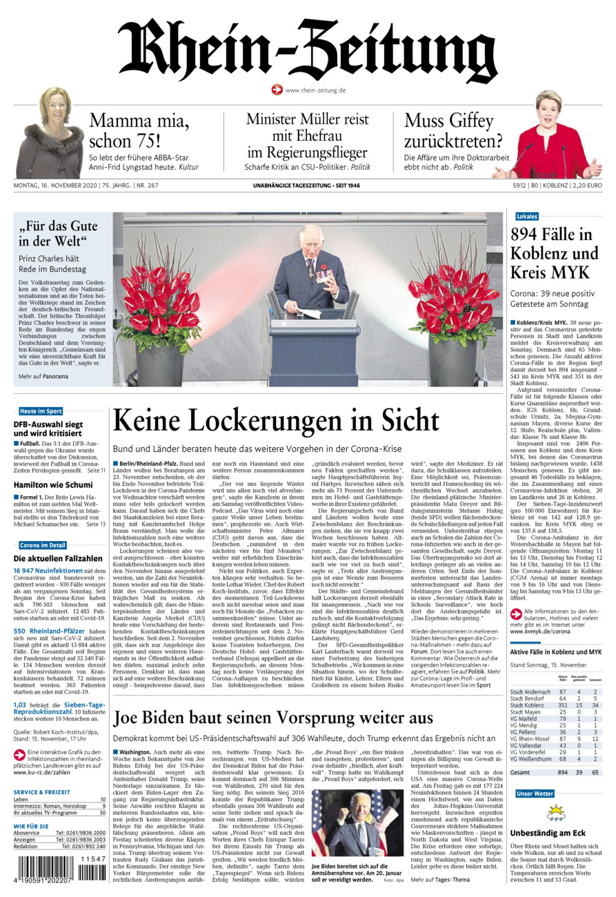 Rhein-Zeitung Koblenz & Region vom Montag, 16.11.2020