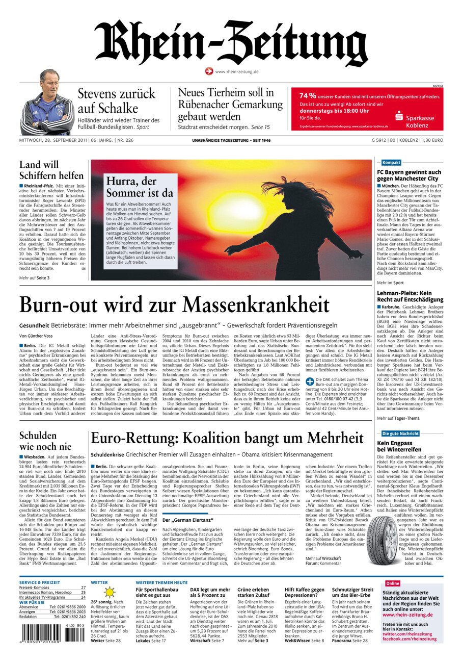 Rhein-Zeitung Koblenz & Region vom Mittwoch, 28.09.2011