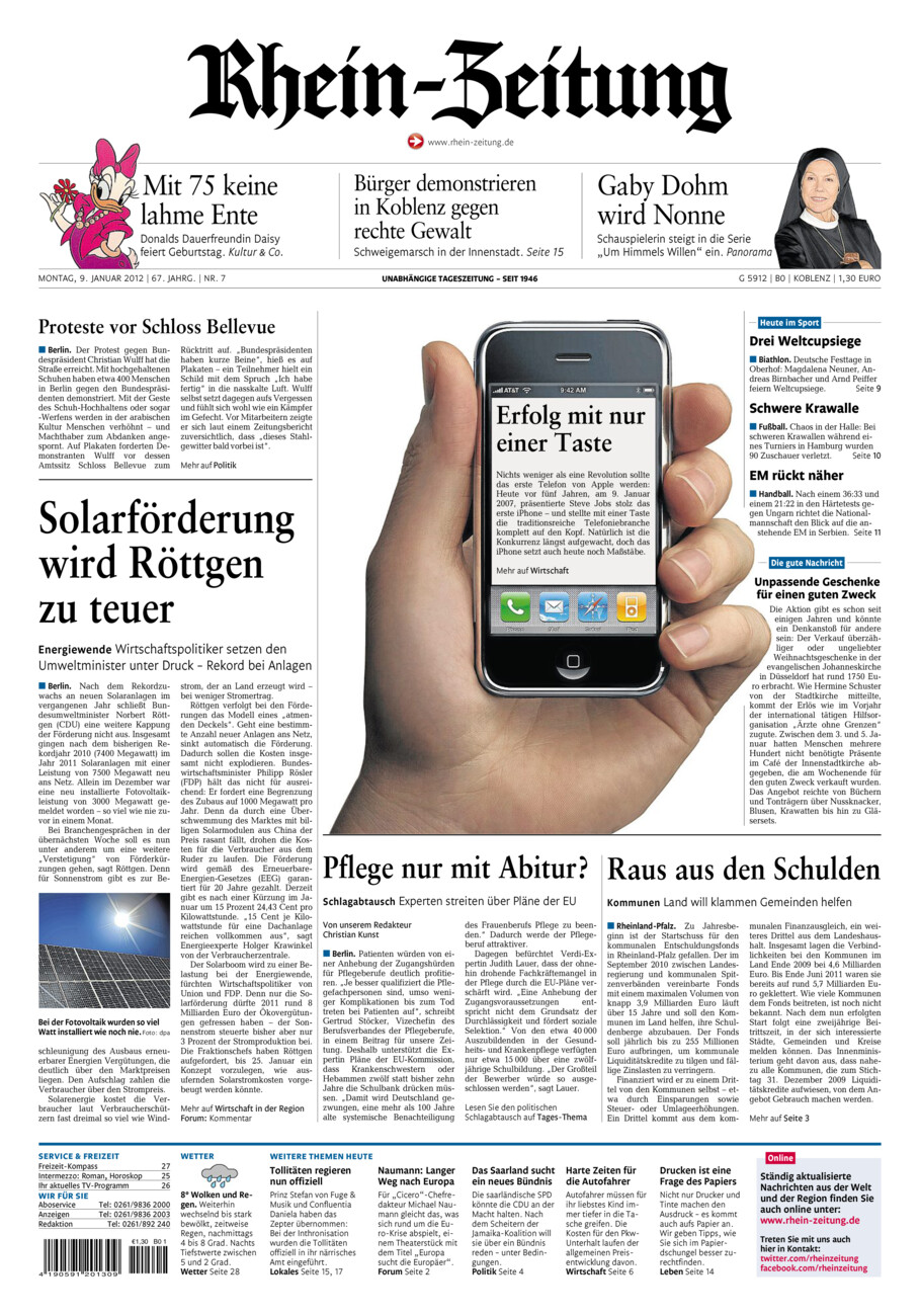 Rhein-Zeitung Koblenz & Region vom Montag, 09.01.2012