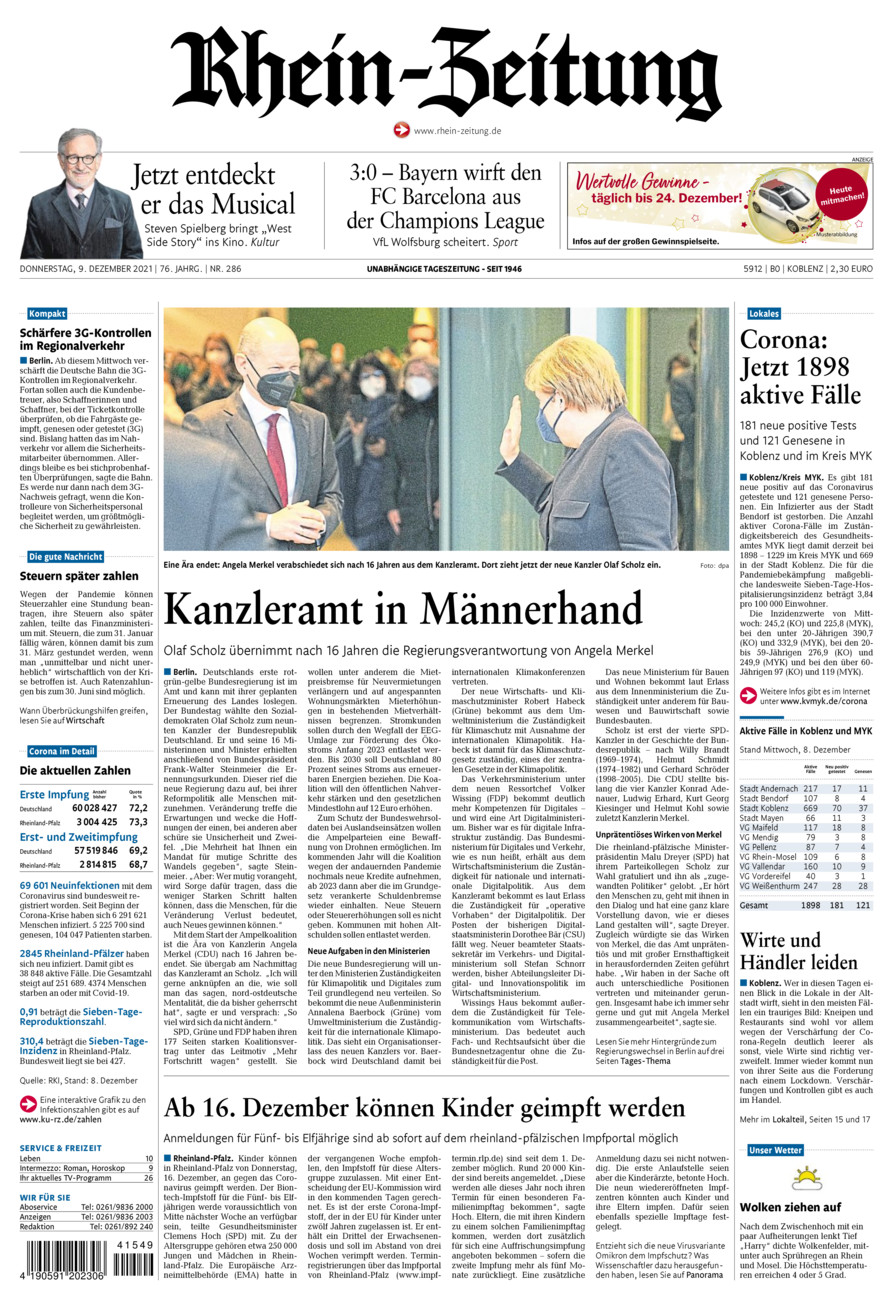 Rhein-Zeitung Koblenz & Region vom Donnerstag, 09.12.2021