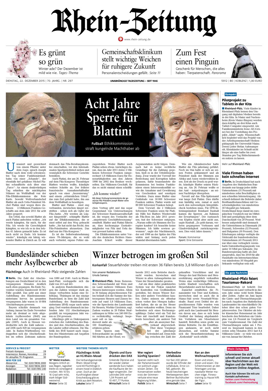 Rhein-Zeitung Koblenz & Region vom Dienstag, 22.12.2015