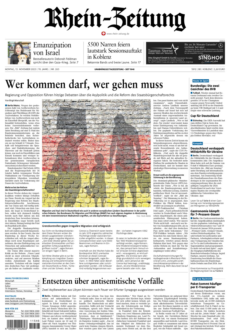 Rhein-Zeitung Koblenz & Region vom Montag, 13.11.2023