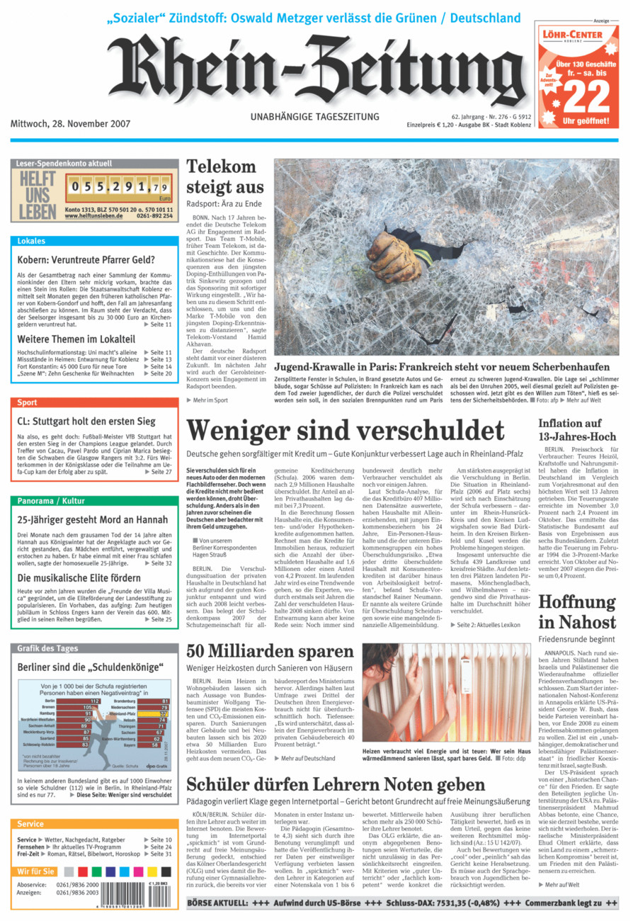 Rhein-Zeitung Koblenz & Region vom Mittwoch, 28.11.2007