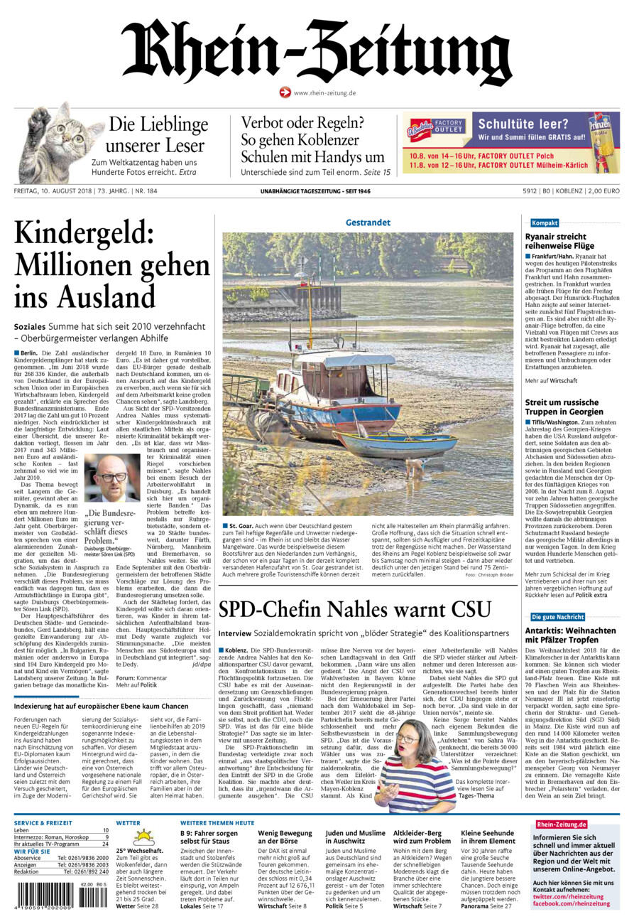 Rhein-Zeitung Koblenz & Region vom Freitag, 10.08.2018