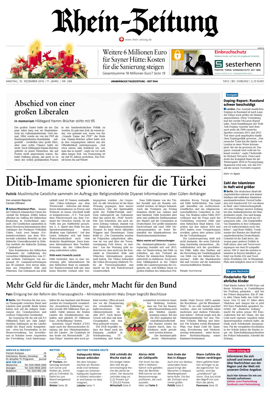 Rhein-Zeitung Koblenz & Region vom Samstag, 10.12.2016
