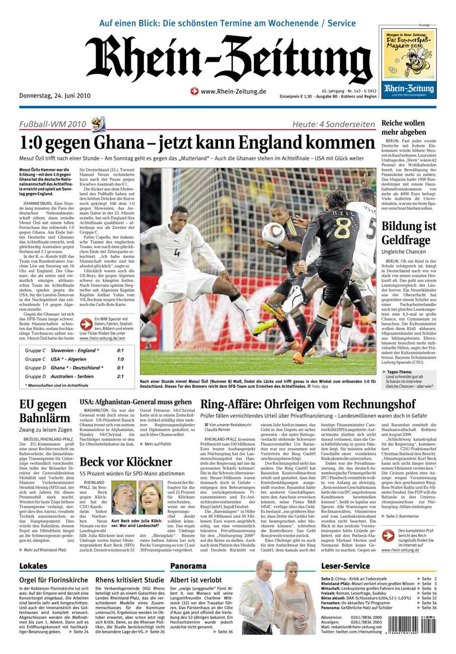 Rhein-Zeitung Koblenz & Region vom Donnerstag, 24.06.2010