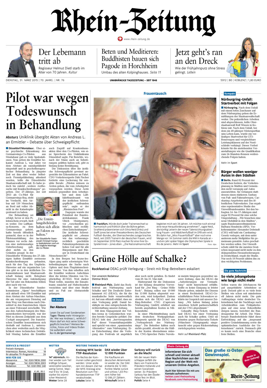 Rhein-Zeitung Koblenz & Region vom Dienstag, 31.03.2015