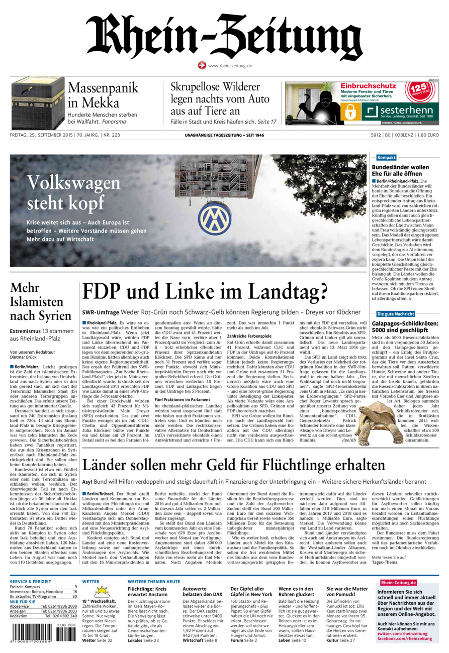 Rhein-Zeitung Koblenz & Region vom Freitag, 25.09.2015
