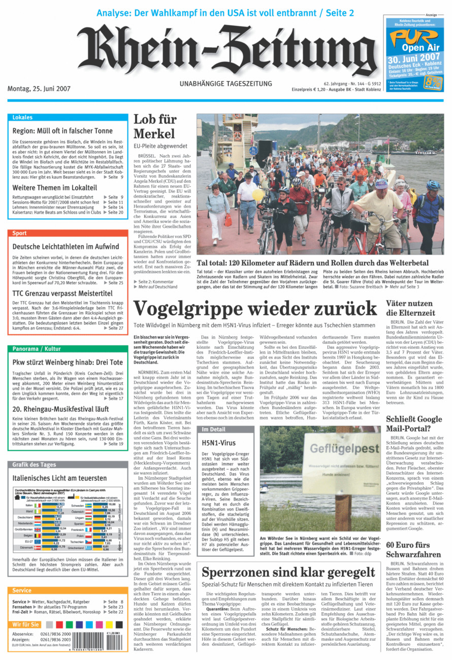 Rhein-Zeitung Koblenz & Region vom Montag, 25.06.2007