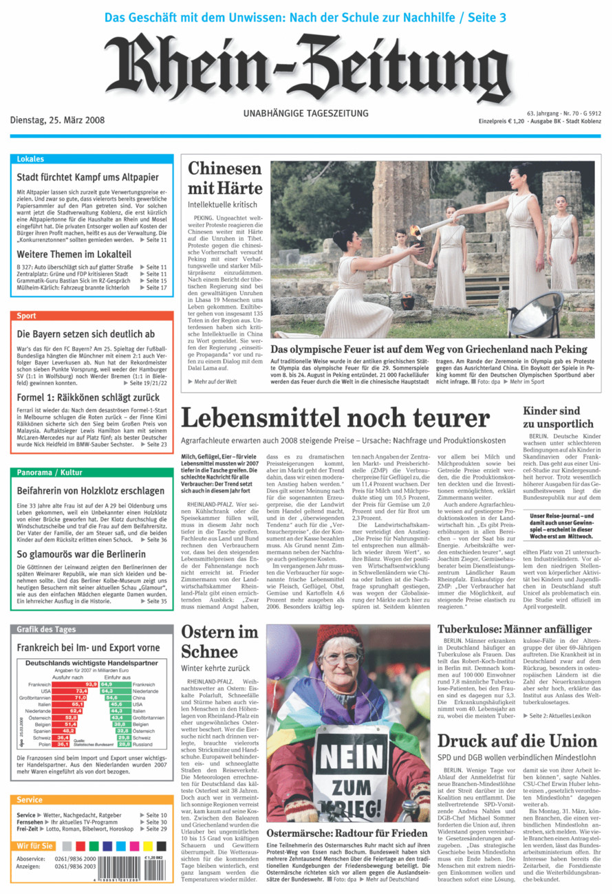 Rhein-Zeitung Koblenz & Region vom Dienstag, 25.03.2008