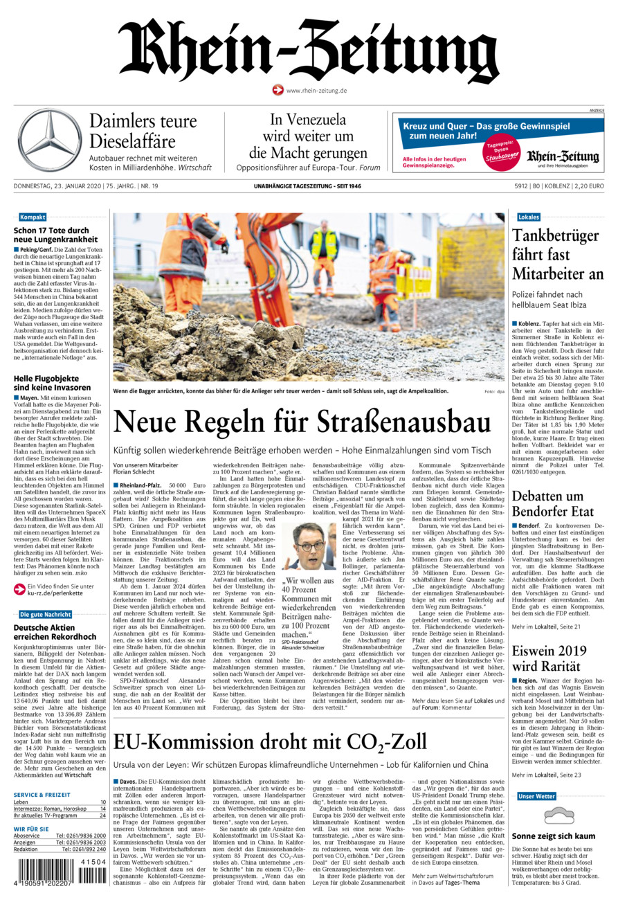 Rhein-Zeitung Koblenz & Region vom Donnerstag, 23.01.2020