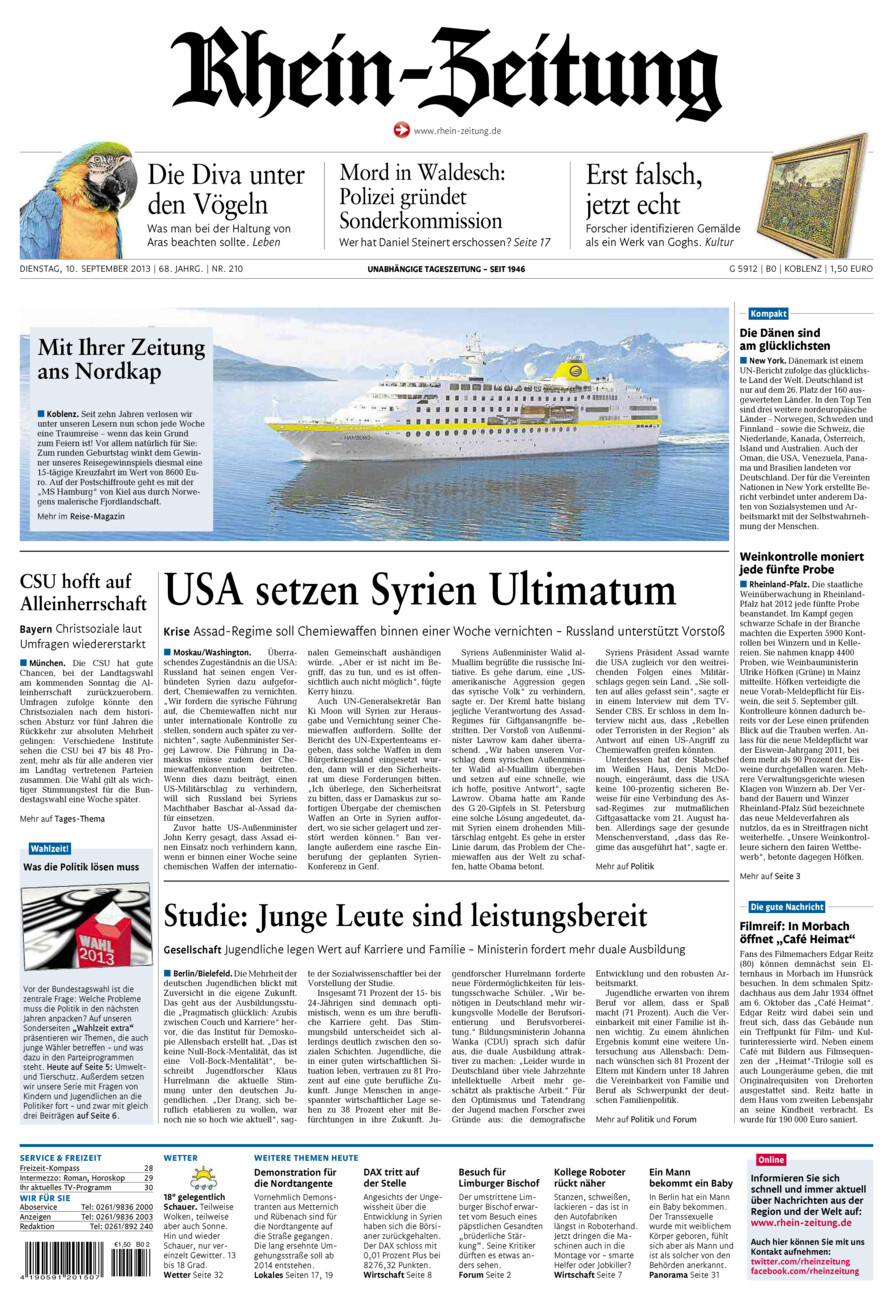 Rhein-Zeitung Koblenz & Region vom Dienstag, 10.09.2013