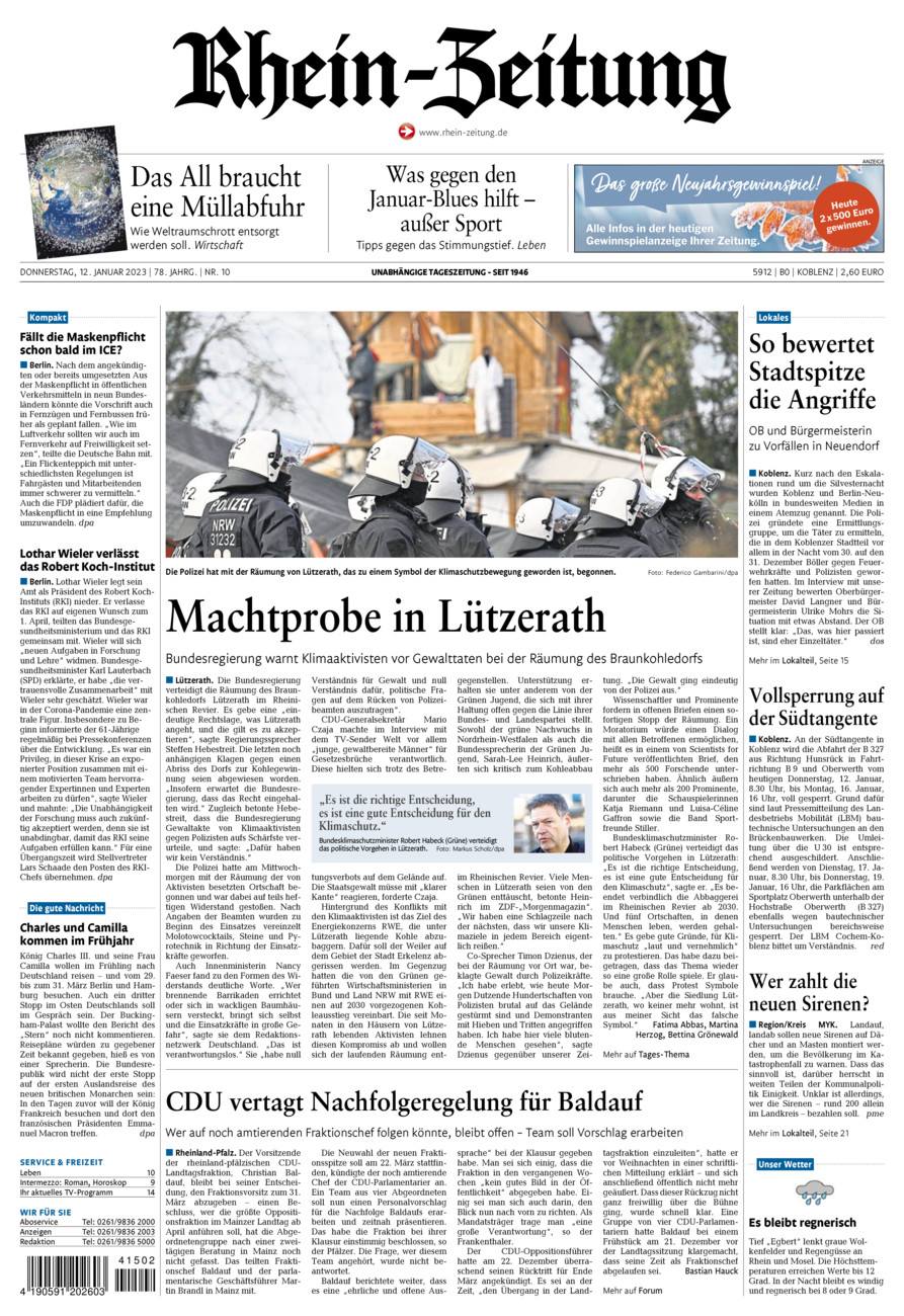 Rhein-Zeitung Koblenz & Region vom Donnerstag, 12.01.2023
