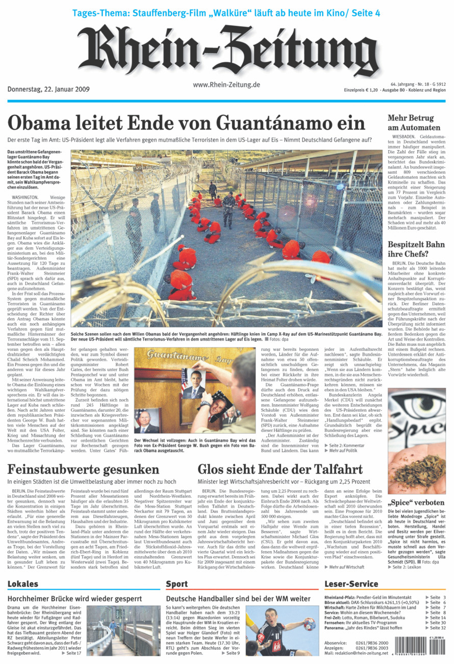 Rhein-Zeitung Koblenz & Region vom Donnerstag, 22.01.2009