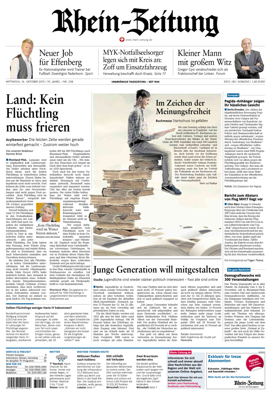 Rhein-Zeitung Koblenz & Region vom Mittwoch, 14.10.2015