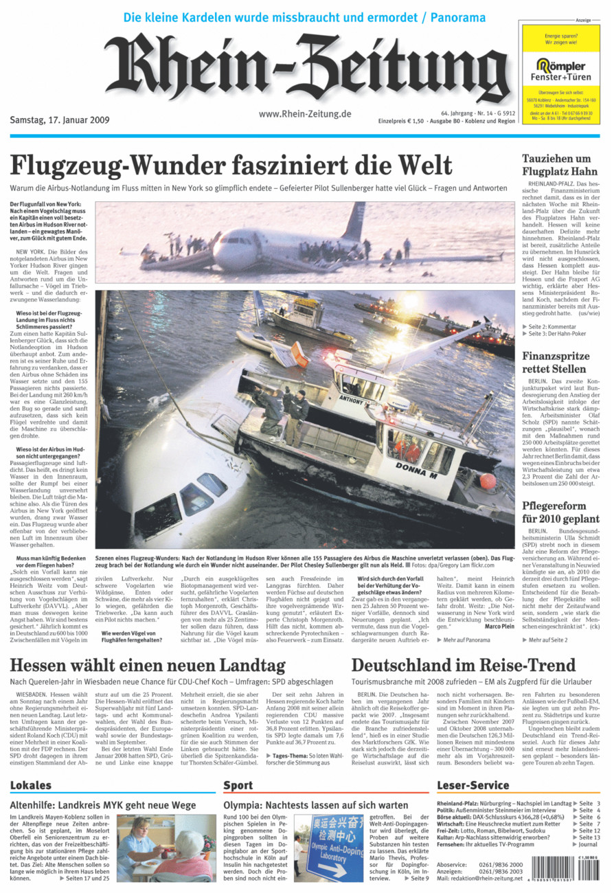 Rhein-Zeitung Koblenz & Region vom Samstag, 17.01.2009