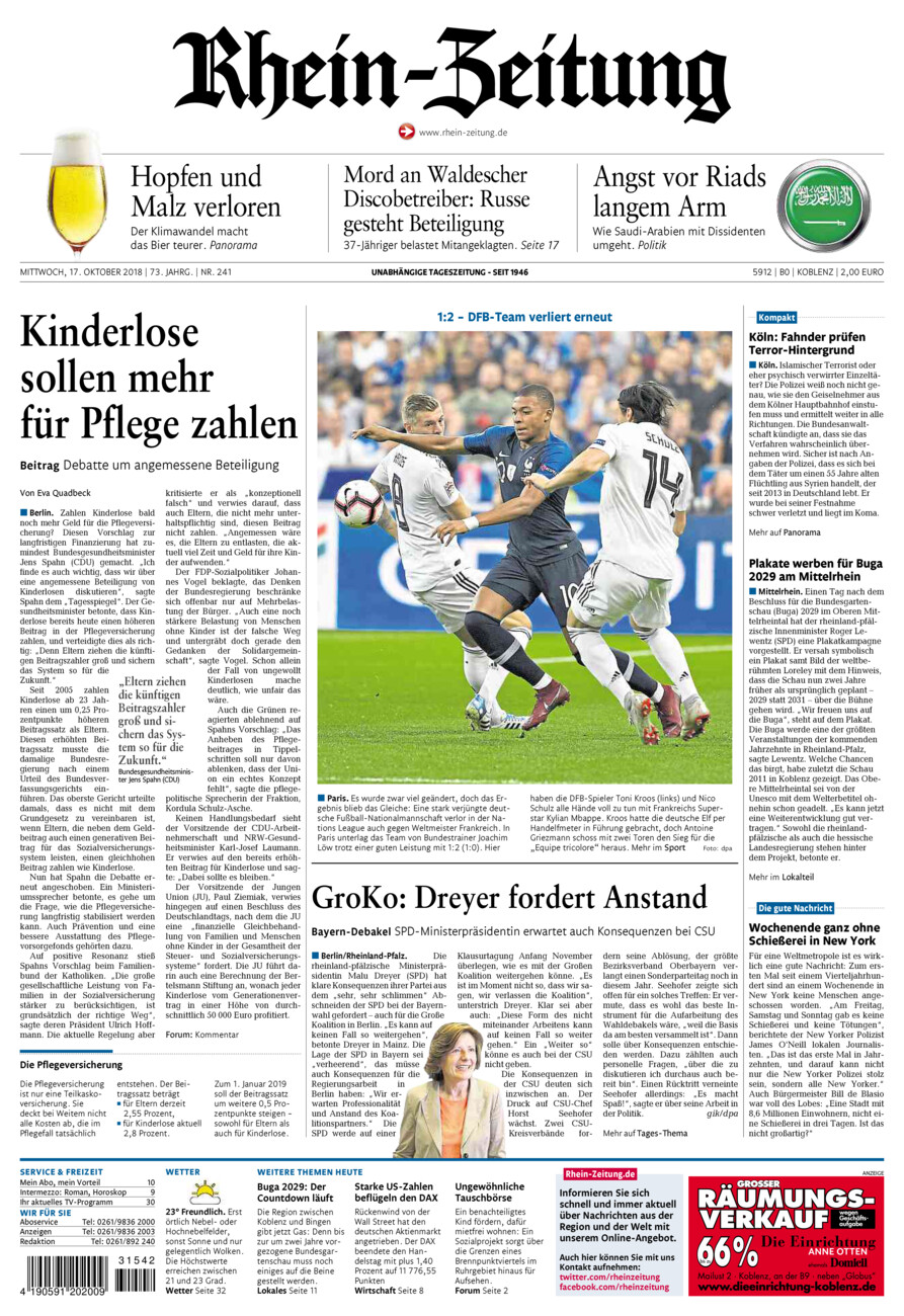 Rhein-Zeitung Koblenz & Region vom Mittwoch, 17.10.2018