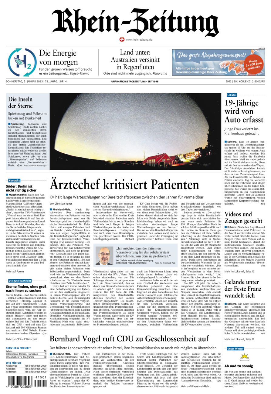 Rhein-Zeitung Koblenz & Region vom Donnerstag, 05.01.2023