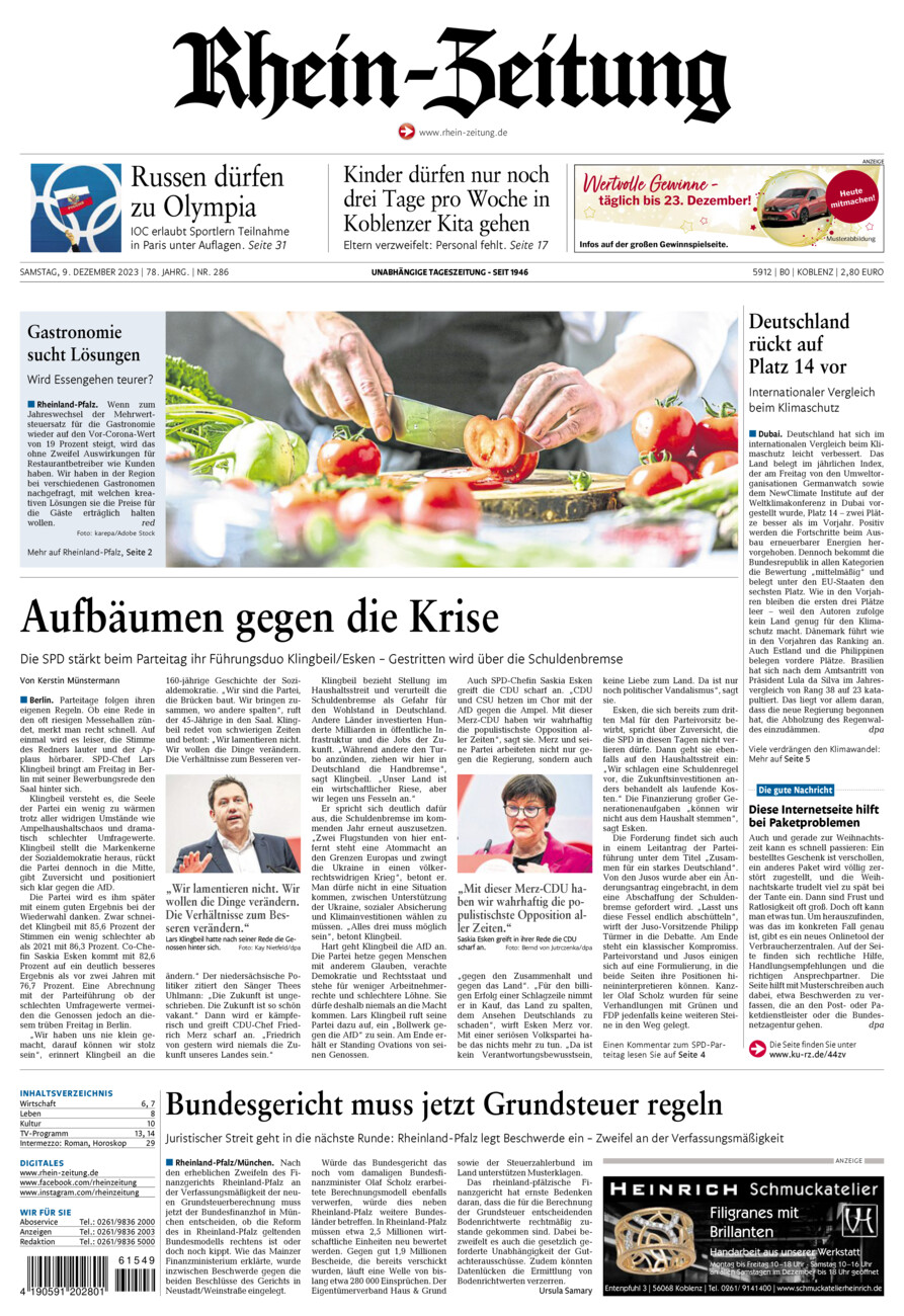 Rhein-Zeitung Koblenz & Region vom Samstag, 09.12.2023