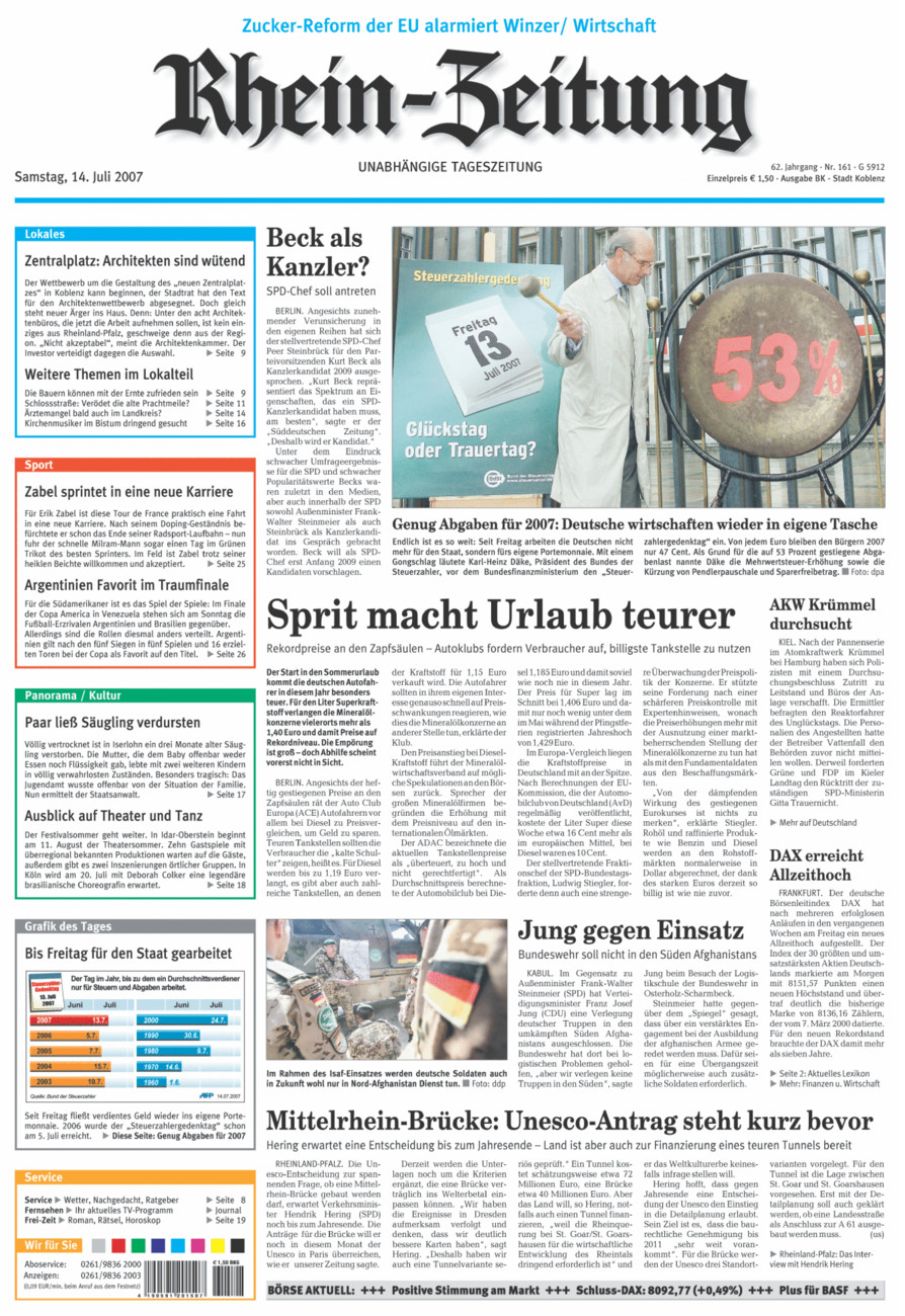 Rhein-Zeitung Koblenz & Region vom Samstag, 14.07.2007