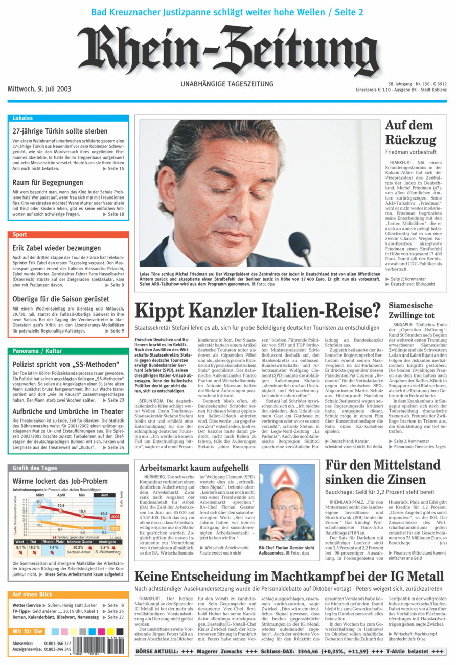 Rhein-Zeitung Koblenz & Region vom Mittwoch, 09.07.2003