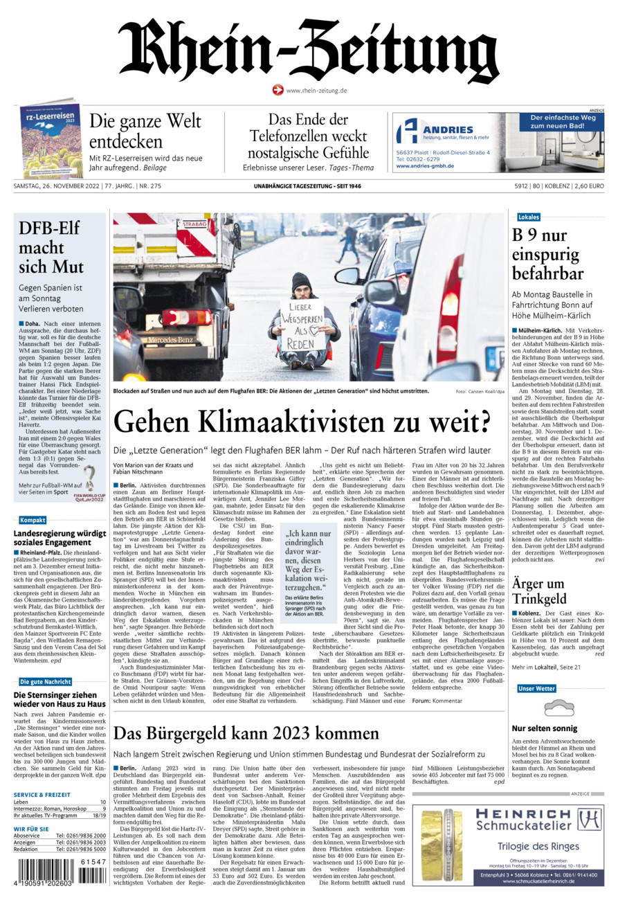 Rhein-Zeitung Koblenz & Region vom Samstag, 26.11.2022
