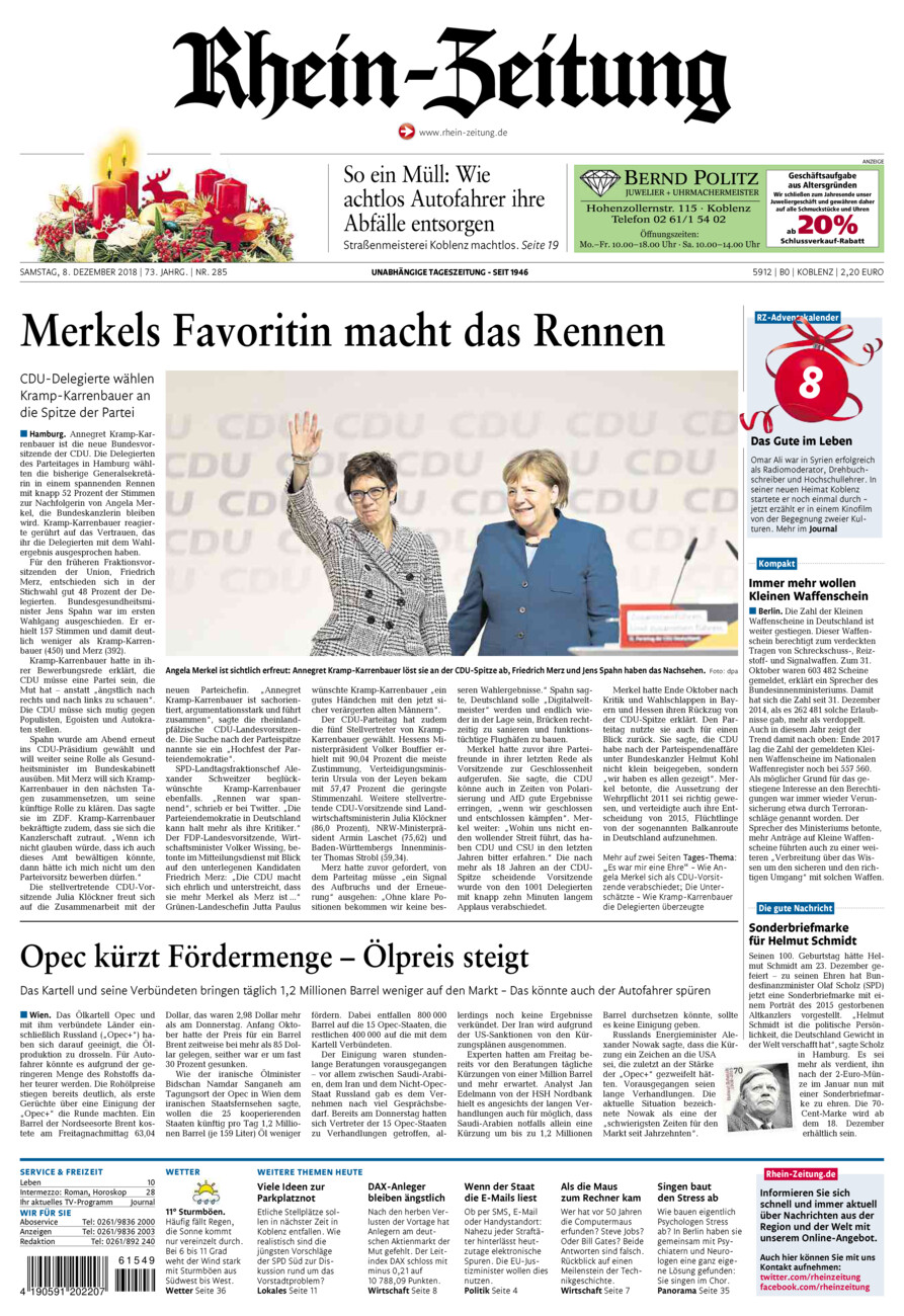 Rhein-Zeitung Koblenz & Region vom Samstag, 08.12.2018