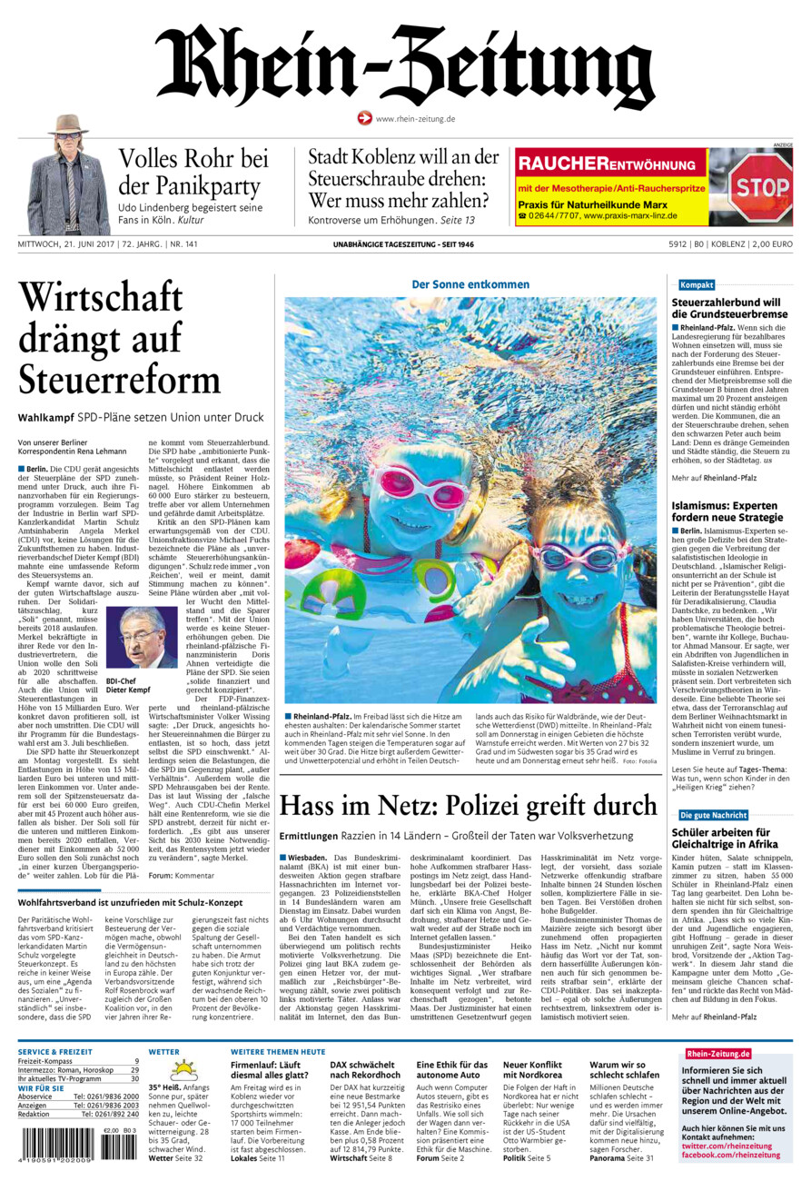 Rhein-Zeitung Koblenz & Region vom Mittwoch, 21.06.2017
