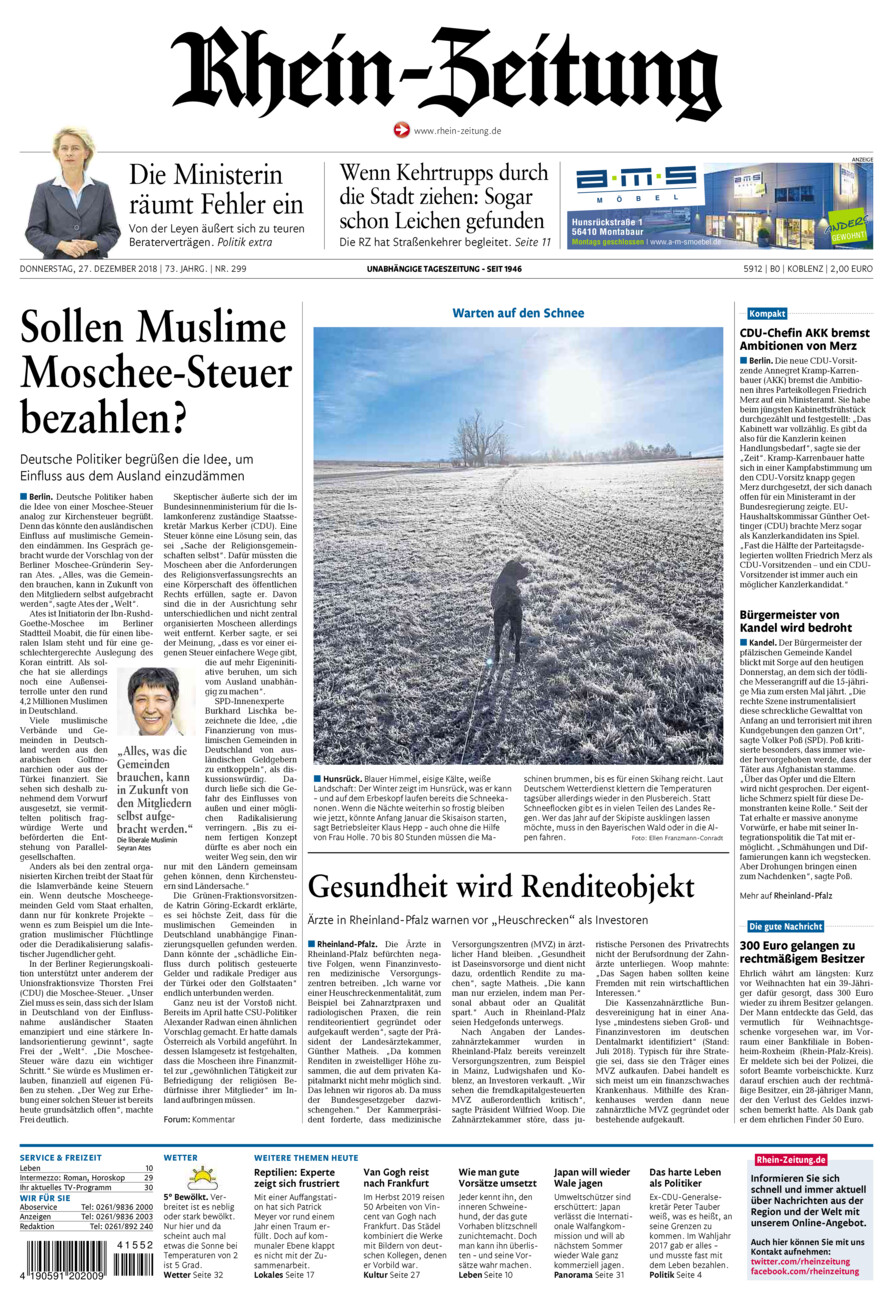 Rhein-Zeitung Koblenz & Region vom Donnerstag, 27.12.2018